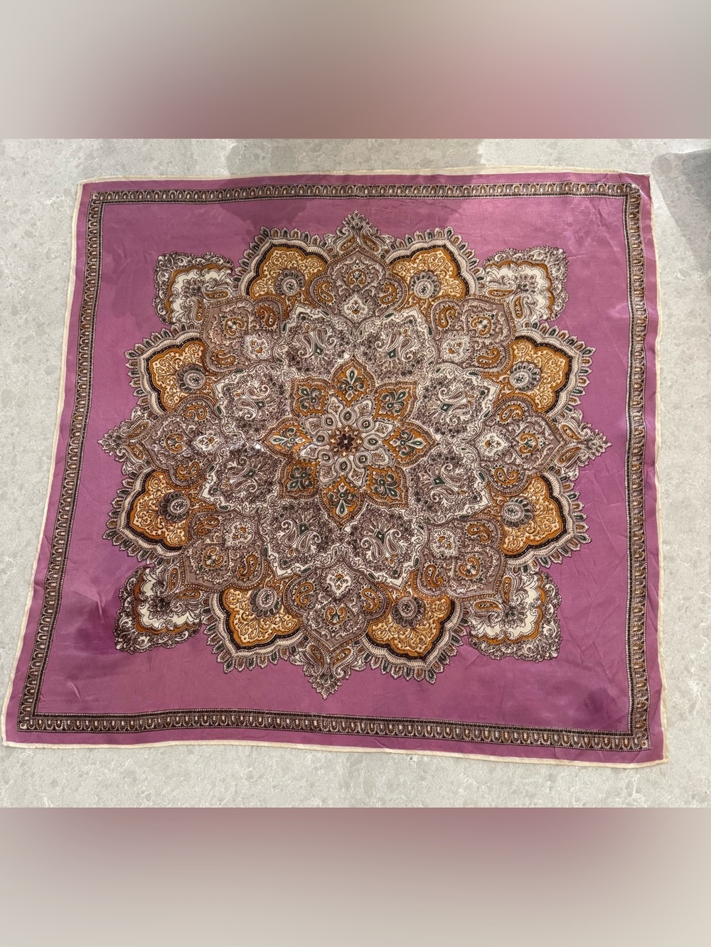 Vintage Mauve Paisley Medallion Silk Scarf